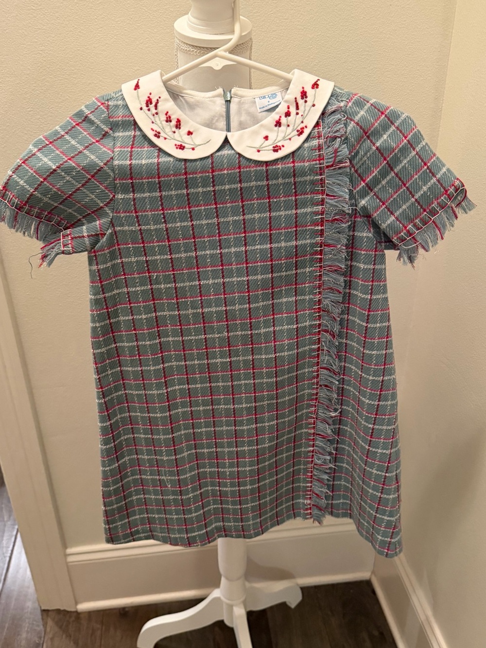 Luli & Me Blue and Pink Plaid A-Line Christmas Dress